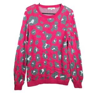 Ann Taylor LOFT Womens Sweater Pink Animal Print Wool Blend Medium